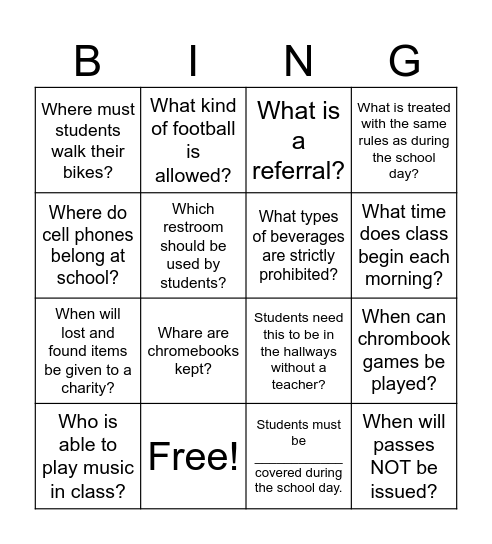 Handbook Bingo Card