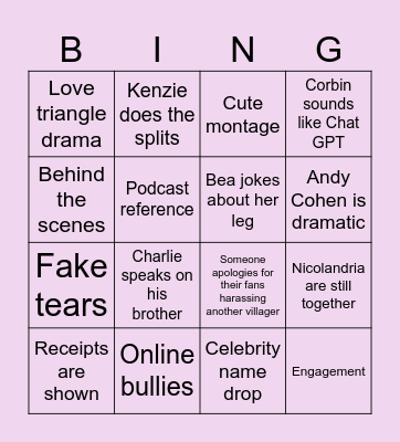 Love Island Reunion Bingo Card