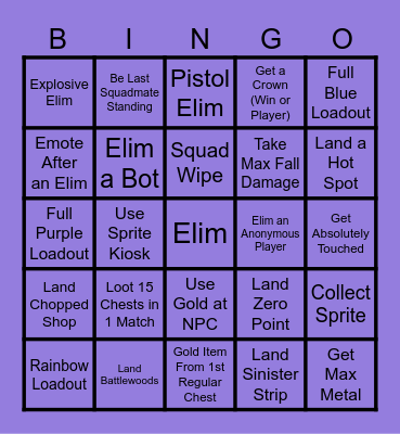 Fortnite Bingo (Chapter 7) Bingo Card