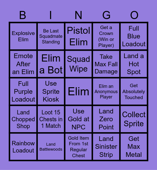 Fortnite Bingo (Chapter 7) Bingo Card