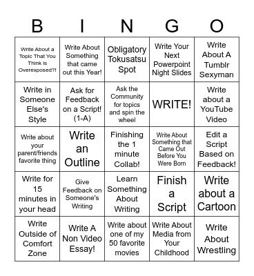 Scriptember Bingo Cards Bingo Card