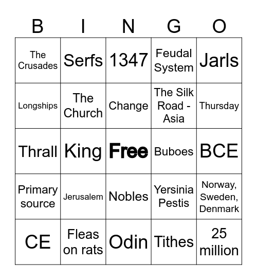 Medieval BINGO Card