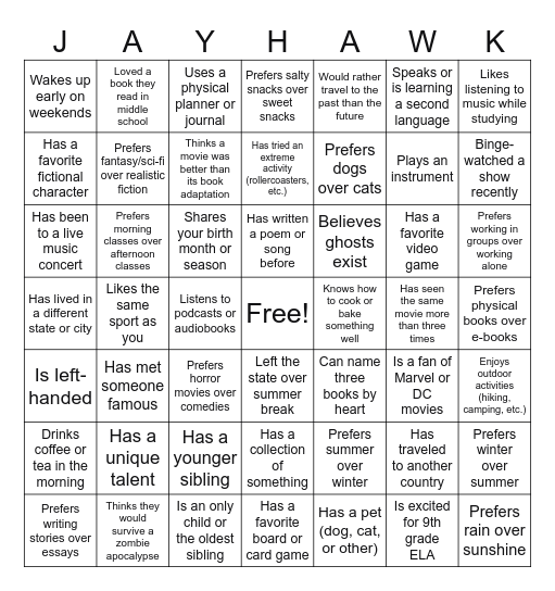 Jayhawk Bingo! Bingo Card