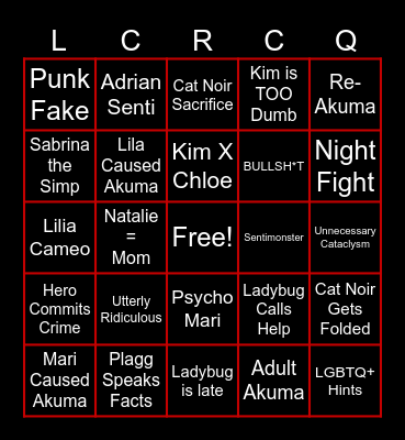 Notorious Miraculous Bingo Card