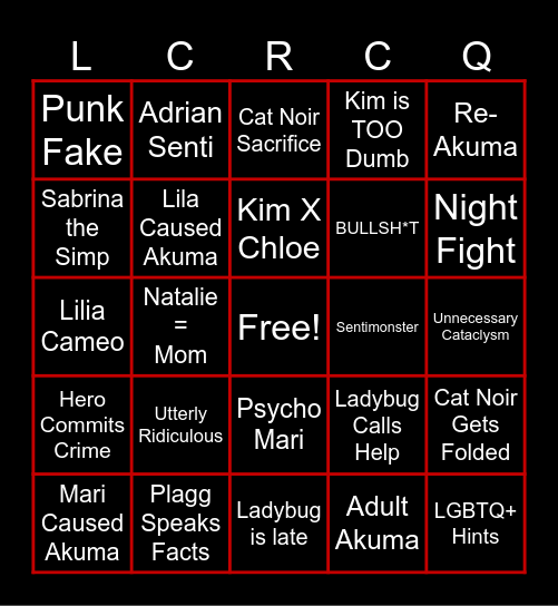 Notorious Miraculous Bingo Card