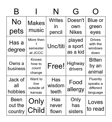 Know BSU Bingo Card