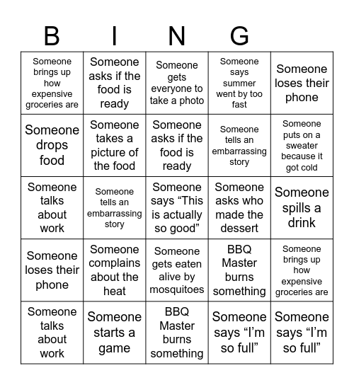 END OF SUMMER BBQ BINGO Card