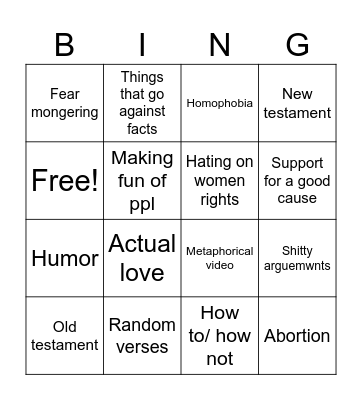 Cjristanity bingo Card