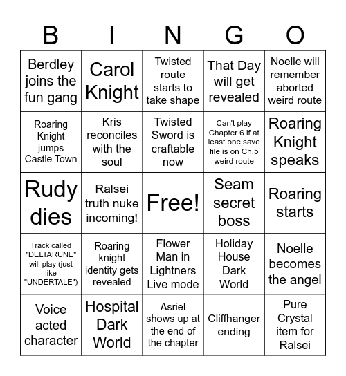 DELTARUNE Ch.6 BINGO Card Bingo Card