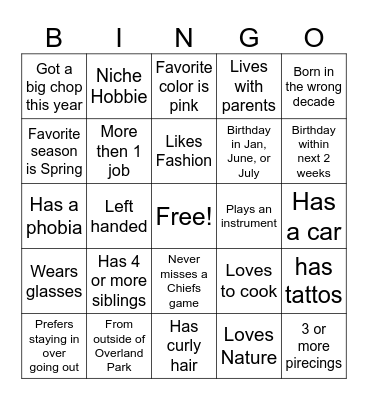 BSU Meet and Greet Bingo Card