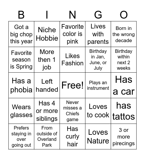 BSU Meet and Greet Bingo Card