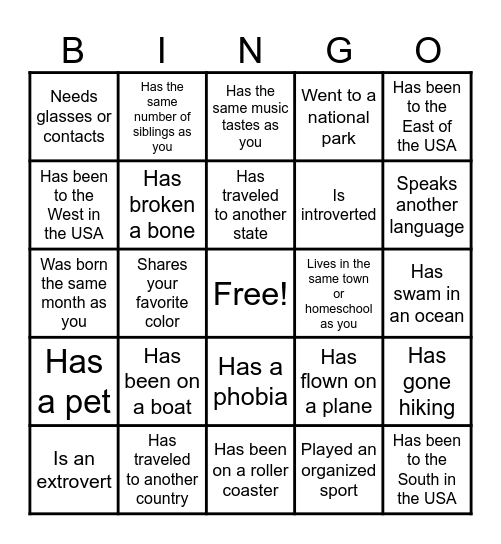 EF TRAVEL BINGO Card
