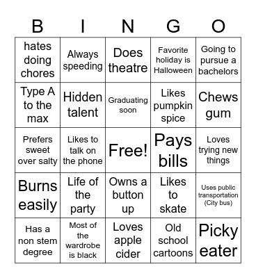 BSU Meet and Greet Bingo Card