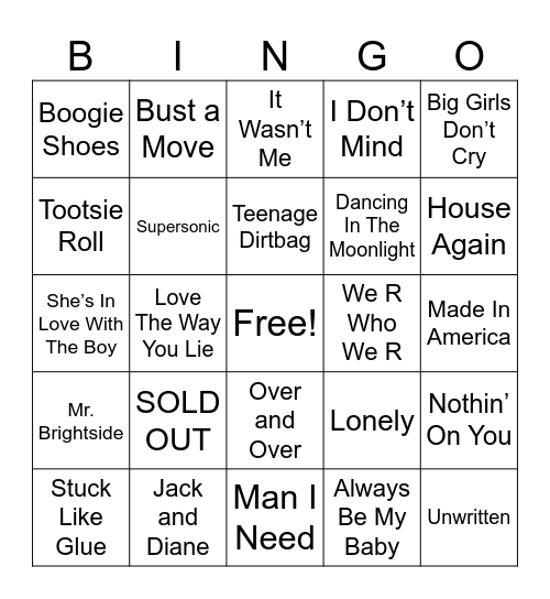 Ashley’s Jam! Bingo Card