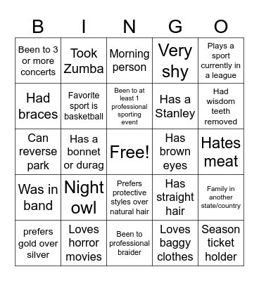 Meet and Greet Bingo Card