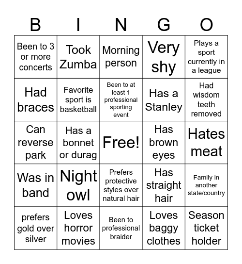 Meet and Greet Bingo Card