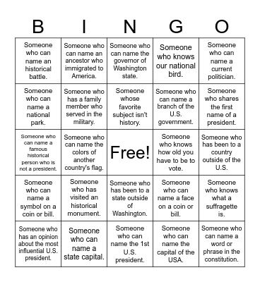 8th History Bingo Card