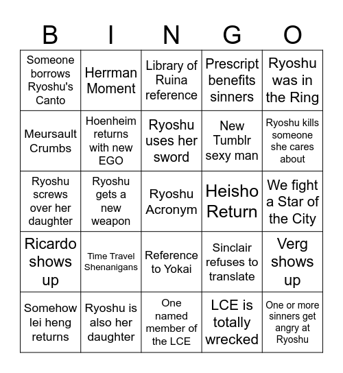 Canto 9 Bingo Card