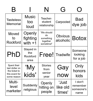 Class Reuinion Bingo Card