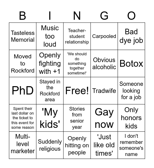 Class Reuinion Bingo Card