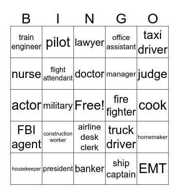 Job Title Bingo Card