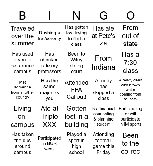 FPA Callout Bingo Card
