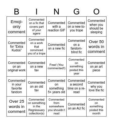 Agere Comment BINGO Card