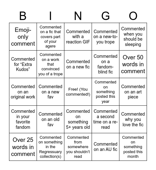 Agere Comment BINGO Card