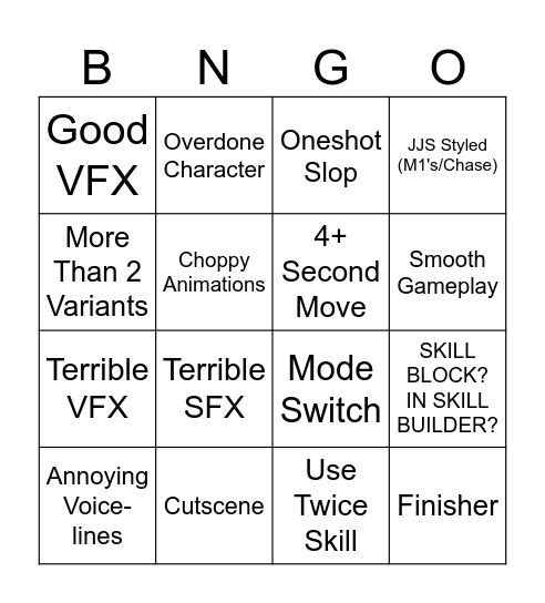 JJS Workshop Bingo Card