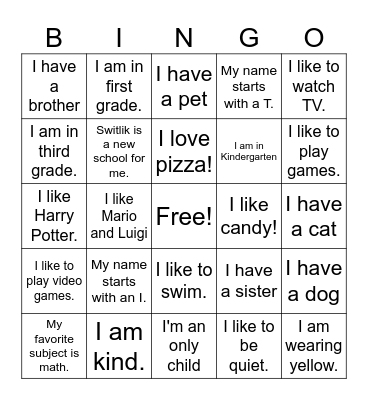 Getting to Know You Bingo Card
