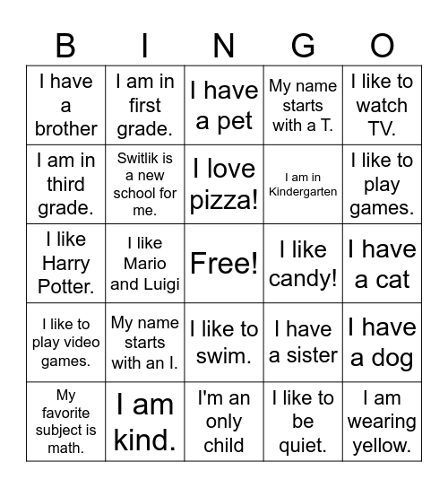 Getting to Know You Bingo Card