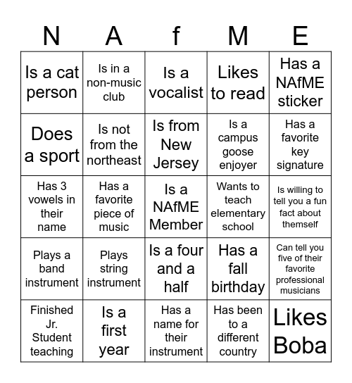 NAfME BINGO Card