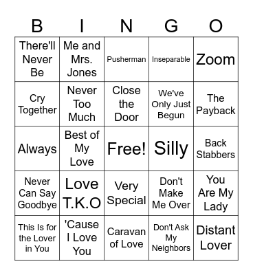 Old School R&B (70s - 80s) Bingo Card