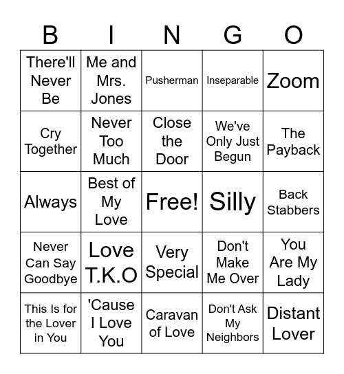 Old School R&B (70s - 80s) Bingo Card