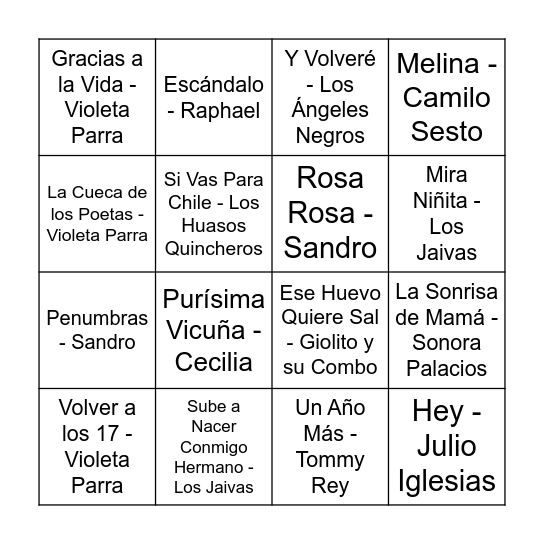 BINGO MÚSICAL Bingo Card