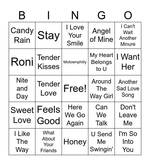 Early 90s R&B Jams Bingo Card