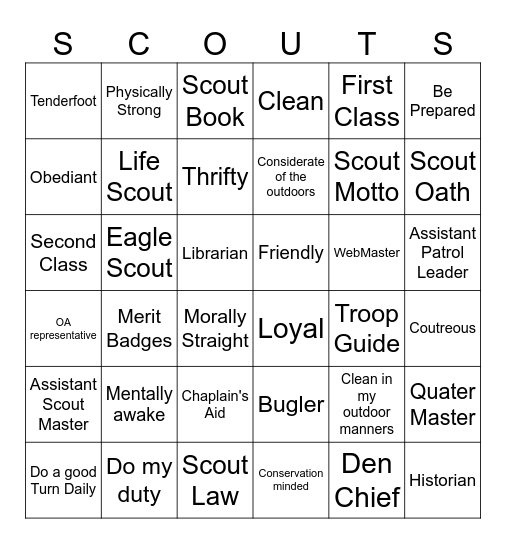 Scouts Bingo Card