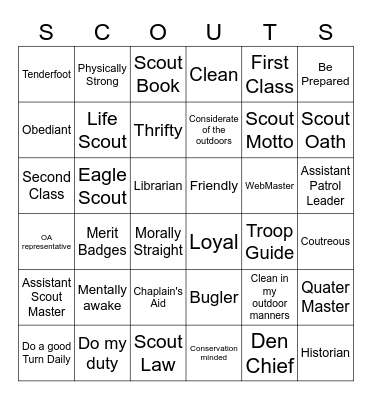 Scouts Bingo Card