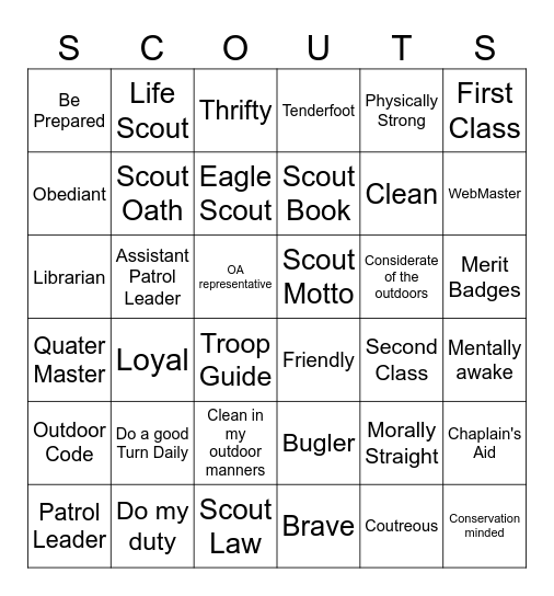 Scouts Bingo Card