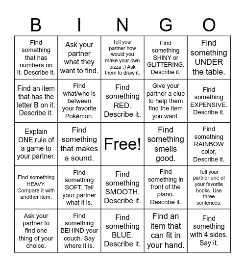 Scavenger Hunt Bingo Card