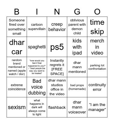Dhar Mann Bingo Card