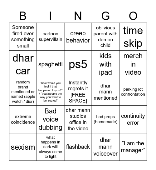 Dhar Mann Bingo Card