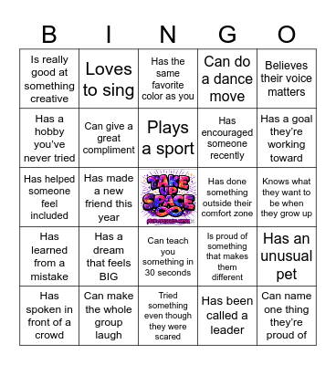 TAKE UP SPACE Bingo Card