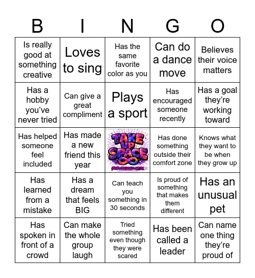 TAKE UP SPACE Bingo Card