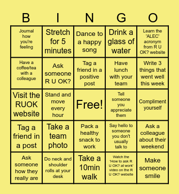 R U OK? Day Bingo Card