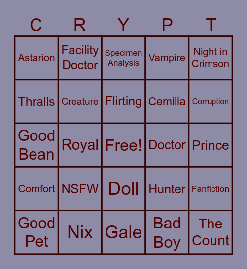 Night In Crimson Bingo Card