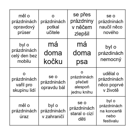 Najdi někoho, kdo Bingo Card