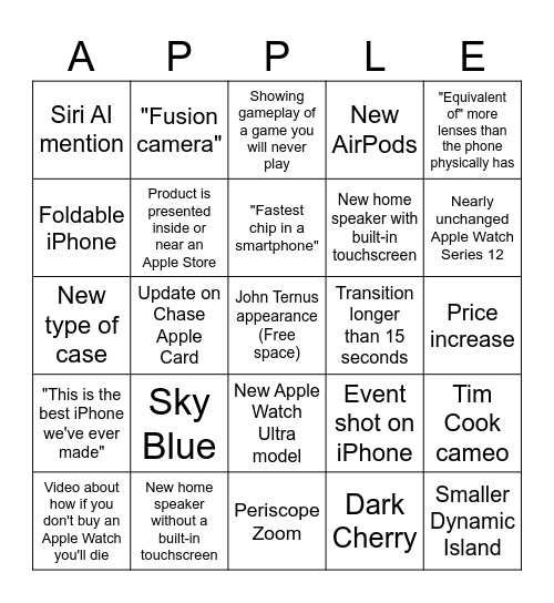 Apple "Surprise and shine" Event Bingo Card