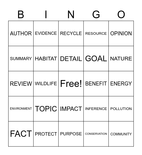 level 3 Bingo Card