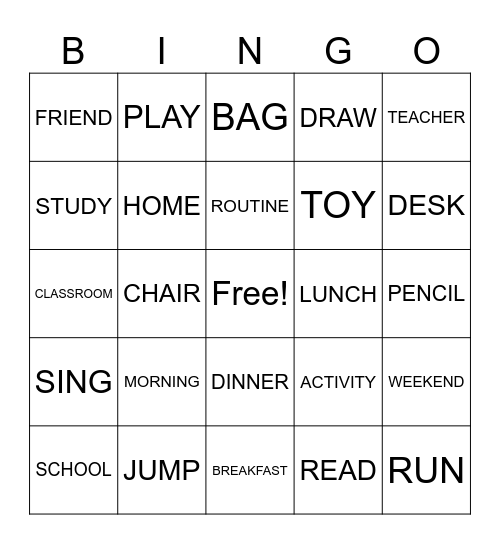 level 1 Bingo Card
